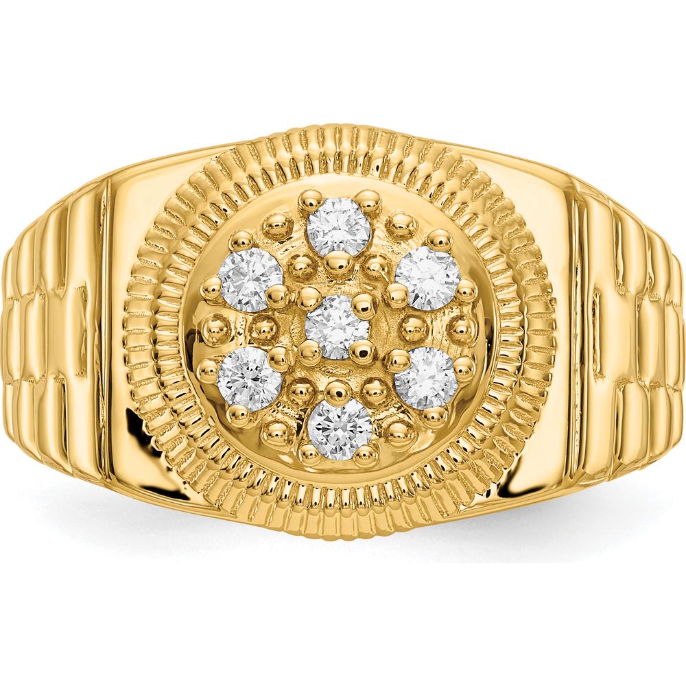 14K Yellow Gold Men's Diamond Cluster Ring with 7 Round Diamonds - 0.00 Carat Total Diamond Weight by IBGoodman