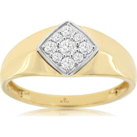 14K Yellow Gold Men's Diamond Cluster Ring with White Gold Bezel - 0.32 Carats Total Diamond Weight