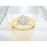 14K Yellow Gold Men's Diamond Cluster Ring with White Gold Bezel - 0.32 Carats Total Diamond Weight