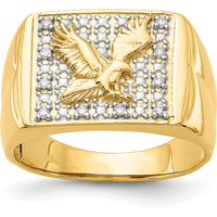 14K Yellow Gold Men's Diamond Eagle Ring with Rhodium Accents - 0.10 Carat Total Diamond Weight by IBGoodman
