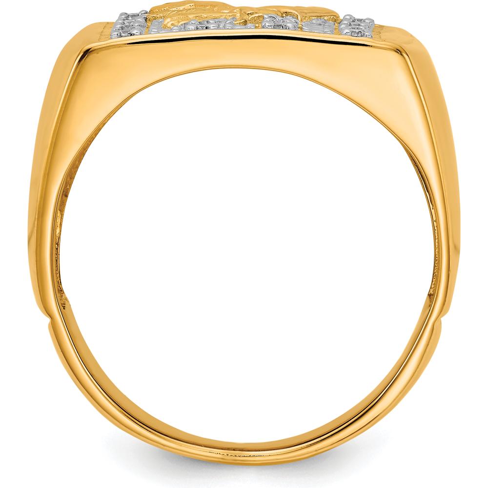 14K Yellow Gold Men's Diamond Eagle Ring with Rhodium Accents - 0.10 Carat Total Diamond Weight by IBGoodman