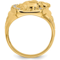 14K Yellow Gold Men's Diamond Horseshoe Ring with Horse Head and 14 Round Diamonds - 0.035 Carat Total Diamond Weight by 0