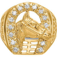 14K Yellow Gold Men's Diamond Horseshoe Ring with Horse Head and 14 Round Diamonds - 0.035 Carat Total Diamond Weight by 0