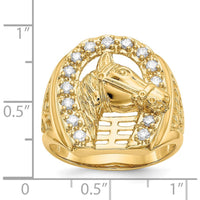 14K Yellow Gold Men's Diamond Horseshoe Ring with Horse Head and 14 Round Diamonds - 0.035 Carat Total Diamond Weight by 0