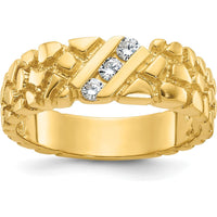 14K Yellow Gold Men's Diamond Nugget Ring with 3-Set Round Diamonds - 0.30 Carats Total Diamond Weight by IBGoodman