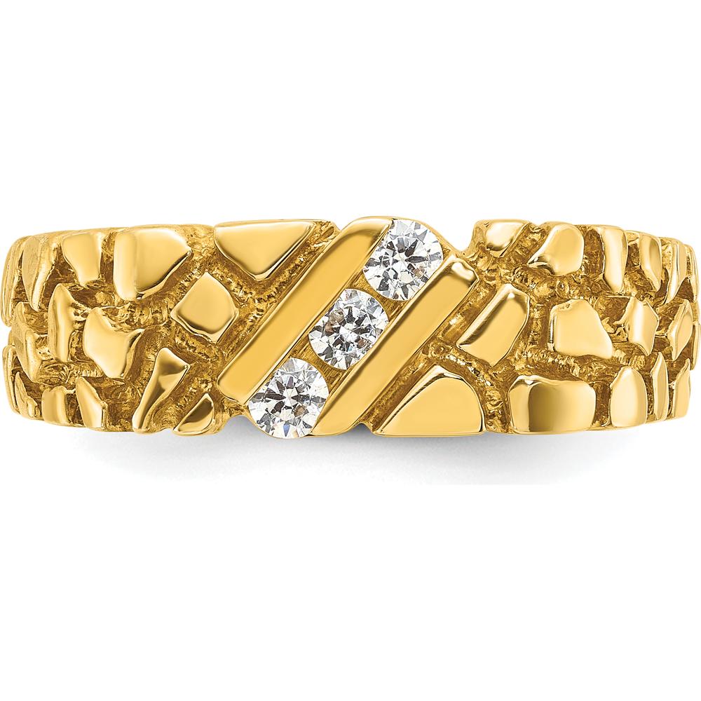 14K Yellow Gold Men's Diamond Nugget Ring with 3-Set Round Diamonds - 0.30 Carats Total Diamond Weight by IBGoodman