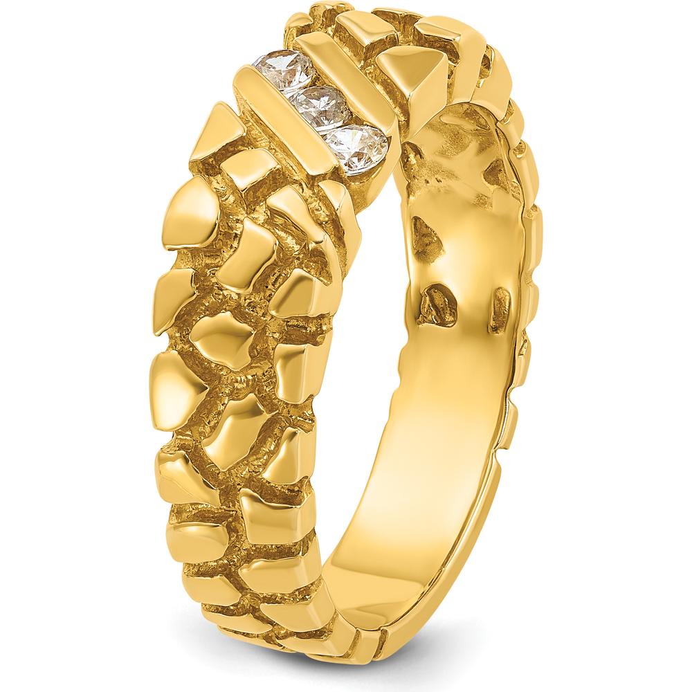 14K Yellow Gold Men's Diamond Nugget Ring with 3-Set Round Diamonds - 0.30 Carats Total Diamond Weight by IBGoodman
