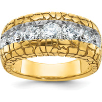14K Yellow Gold Men's Diamond Nugget Ring with 5 Round Diamonds - 1.0 Carats Total Diamond Weight by IBGoodman