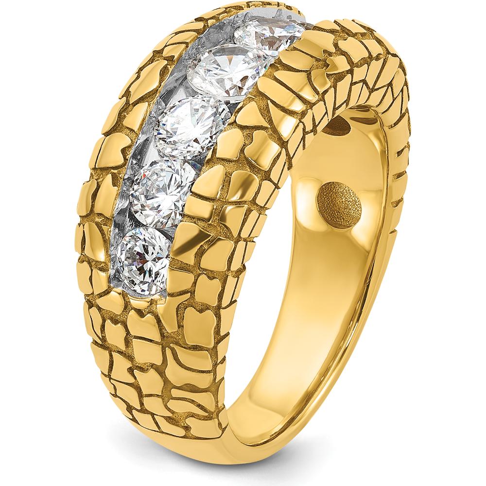 14K Yellow Gold Men's Diamond Nugget Ring with 5 Round Diamonds - 1.0 Carats Total Diamond Weight by IBGoodman