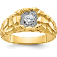 14K Yellow Gold Men's Diamond Nugget Ring with Round Faceted Diamond - 0.17 Carats Total Diamond Weight by IBGoodman
