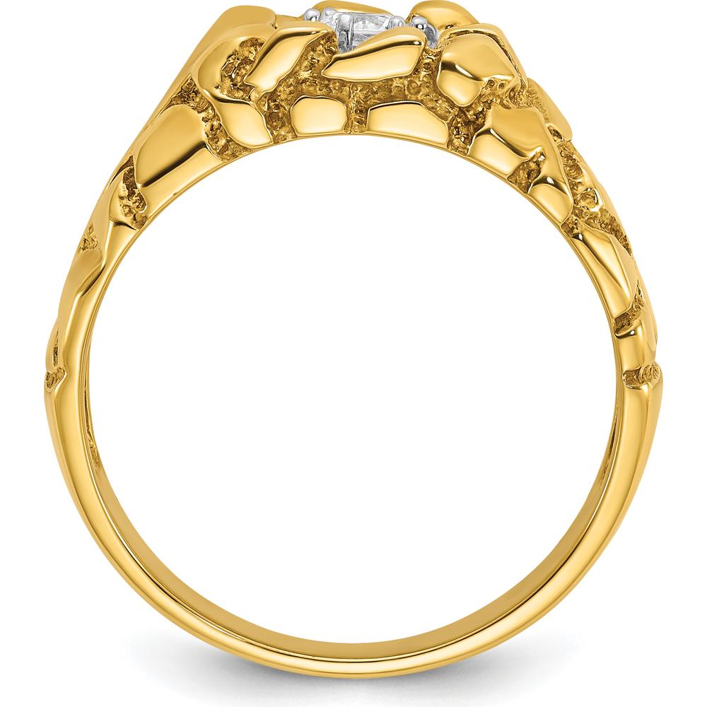 14K Yellow Gold Men's Diamond Nugget Ring with Round Faceted Diamond - 0.17 Carats Total Diamond Weight by IBGoodman