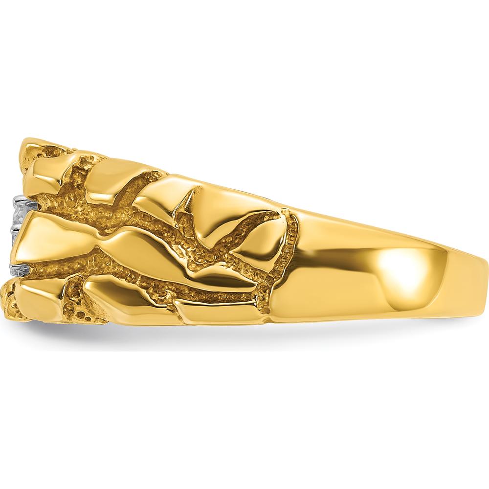 14K Yellow Gold Men's Diamond Nugget Ring with Round Faceted Diamond - 0.17 Carats Total Diamond Weight by IBGoodman