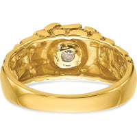 14K Yellow Gold Men's Diamond Nugget Ring with Round Faceted Diamond - 0.17 Carats Total Diamond Weight by IBGoodman