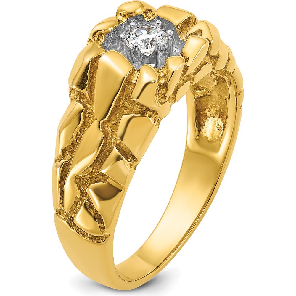 14K Yellow Gold Men's Diamond Nugget Ring with Round Faceted Diamond - 0.17 Carats Total Diamond Weight by IBGoodman