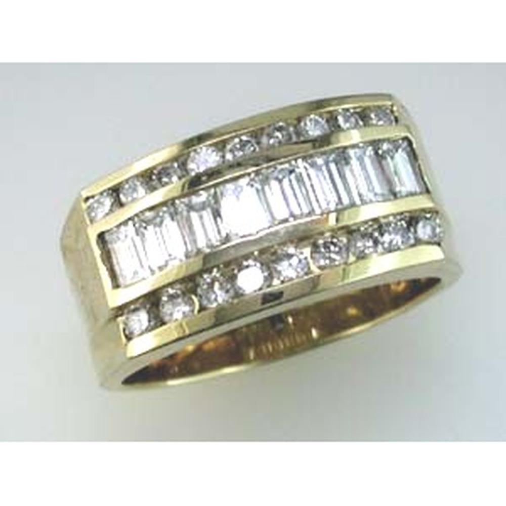 14K Yellow Gold Men's Diamond Ring with Baguette and Round Diamonds - 2.20 Carats Total Diamond Weight