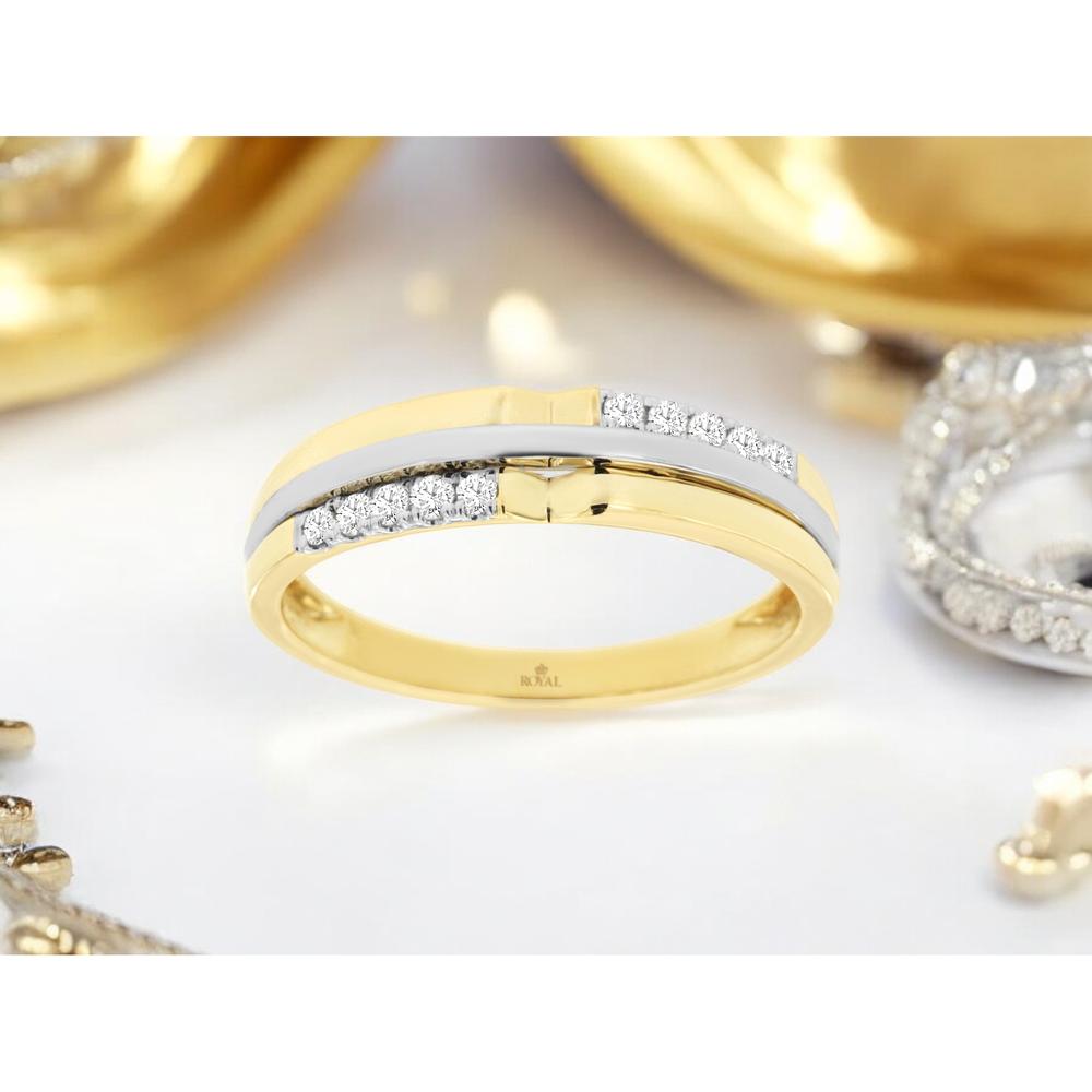 14K Yellow Gold Men's Diamond Ring with Channel Set Round Diamonds - 0.17 Carat Total Diamond Weight - Royal Jewelry
