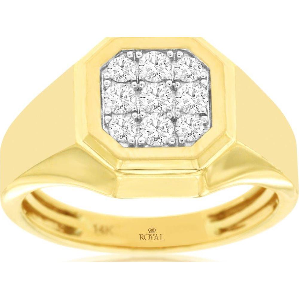 14K Yellow Gold Men's Diamond Ring with Clustered Round Diamonds - 0.50 Carats Total Diamond Weight