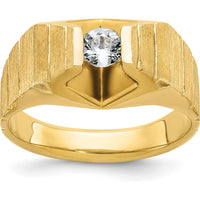 14K Yellow Gold Men's Diamond Ring with Polished and Satin Finish - 1/3 Carats Round Diamond by IBGoodman