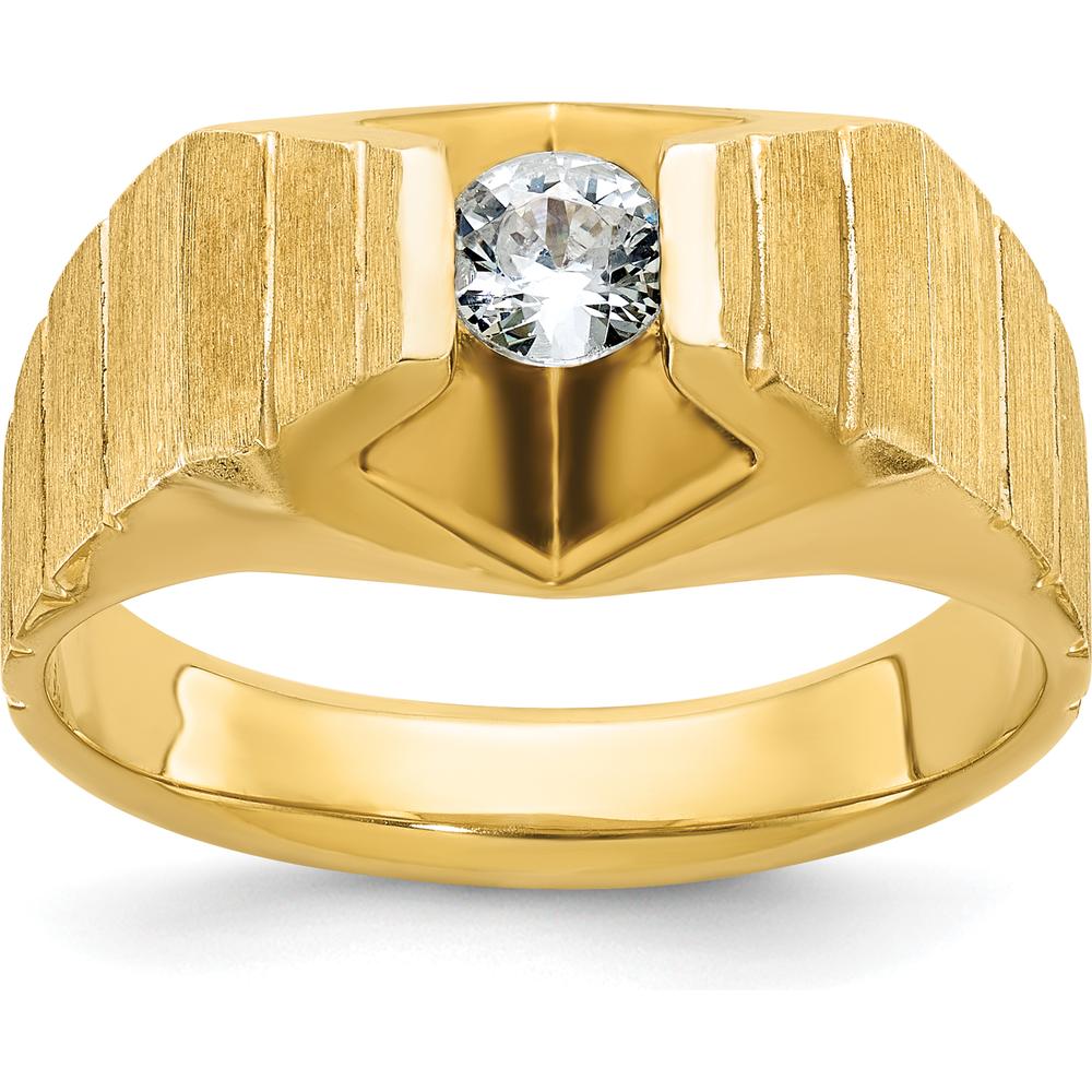 14K Yellow Gold Men's Diamond Ring with Polished and Satin Finish - 1/3 Carats Round Diamond by IBGoodman