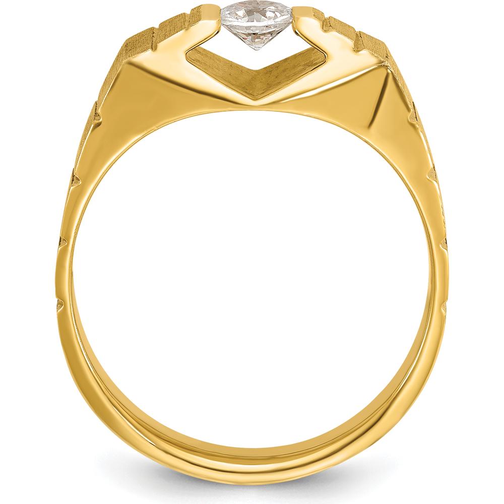 14K Yellow Gold Men's Diamond Ring with Polished and Satin Finish - 1/3 Carats Round Diamond by IBGoodman