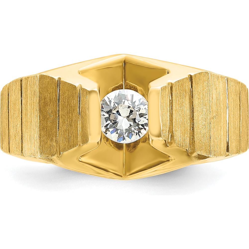 14K Yellow Gold Men's Diamond Ring with Polished and Satin Finish - 1/3 Carats Round Diamond by IBGoodman