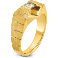 14K Yellow Gold Men's Diamond Ring with Polished and Satin Finish - 1/3 Carats Round Diamond by IBGoodman