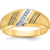 14K Yellow Gold Men's Diamond Ring with Polished and Satin Finish and 7 Round Diamonds - 0.01 Carats Total Diamond Weight by IBGoodman