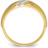 14K Yellow Gold Men's Diamond Ring with Polished and Satin Finish and 7 Round Diamonds - 0.01 Carats Total Diamond Weight by IBGoodman