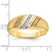 14K Yellow Gold Men's Diamond Ring with Polished and Satin Finish and 7 Round Diamonds - 0.01 Carats Total Diamond Weight by IBGoodman