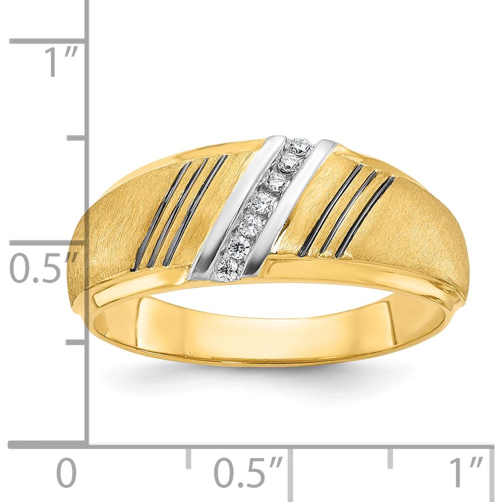 14K Yellow Gold Men's Diamond Ring with Polished and Satin Finish and 7 Round Diamonds - 0.01 Carats Total Diamond Weight by IBGoodman