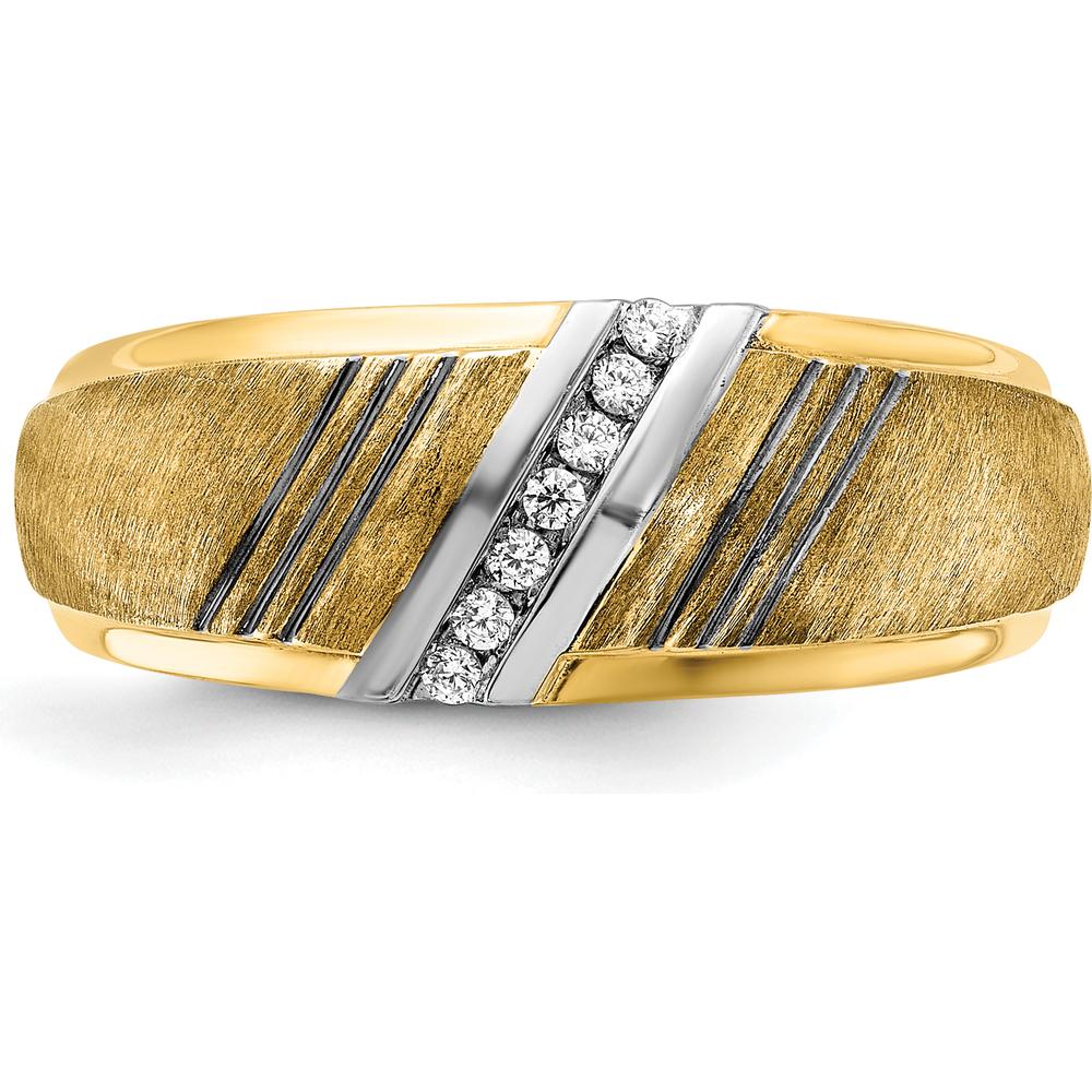 14K Yellow Gold Men's Diamond Ring with Polished and Satin Finish and 7 Round Diamonds - 0.01 Carats Total Diamond Weight by IBGoodman