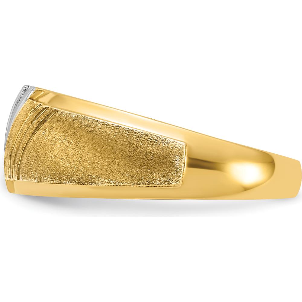 14K Yellow Gold Men's Diamond Ring with Polished and Satin Finish and 7 Round Diamonds - 0.01 Carats Total Diamond Weight by IBGoodman
