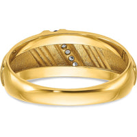 14K Yellow Gold Men's Diamond Ring with Polished and Satin Finish and 7 Round Diamonds - 0.01 Carats Total Diamond Weight by IBGoodman