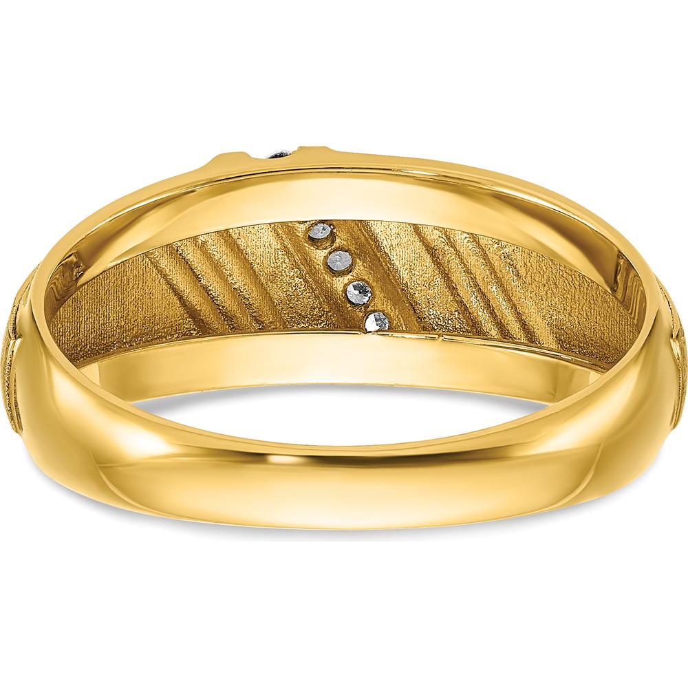 14K Yellow Gold Men's Diamond Ring with Polished and Satin Finish and 7 Round Diamonds - 0.01 Carats Total Diamond Weight by IBGoodman