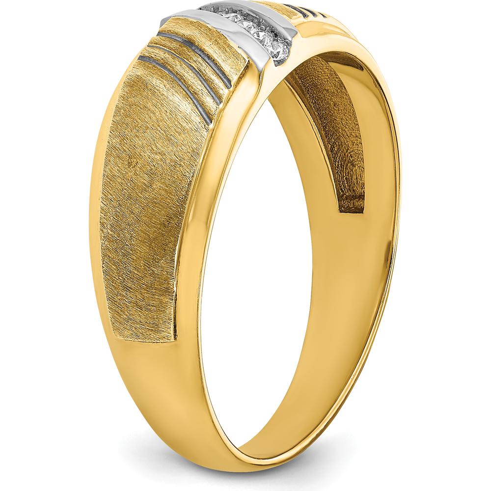 14K Yellow Gold Men's Diamond Ring with Polished and Satin Finish and 7 Round Diamonds - 0.01 Carats Total Diamond Weight by IBGoodman