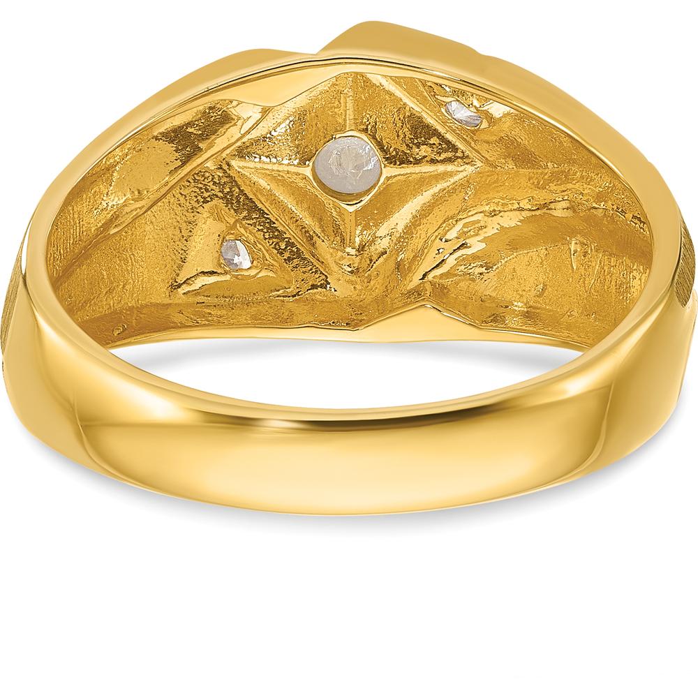 14K Yellow Gold Men's Diamond Ring with Polished and Satin Finish Design - Featuring Center Diamond and Side Accents by IBGoodman