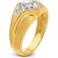 14K Yellow Gold Men's Diamond Ring with Polished and Satin Finish Design - Featuring Center Diamond and Side Accents by IBGoodman