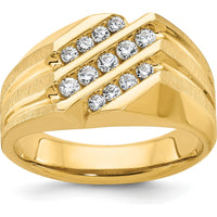 14K Yellow Gold Men's Diamond Ring with Polished Satin and Grooved Design - 1/2 Carats Total Diamond Weight by IBGoodman