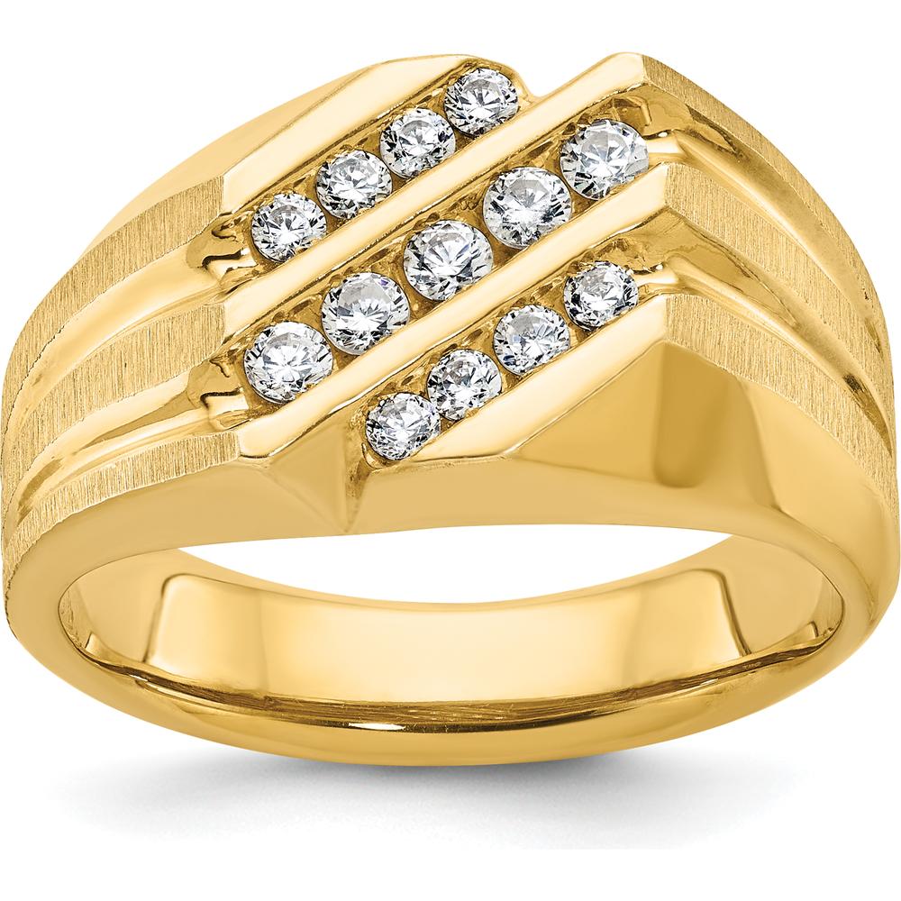 14K Yellow Gold Men's Diamond Ring with Polished Satin and Grooved Design - 1/2 Carats Total Diamond Weight by IBGoodman