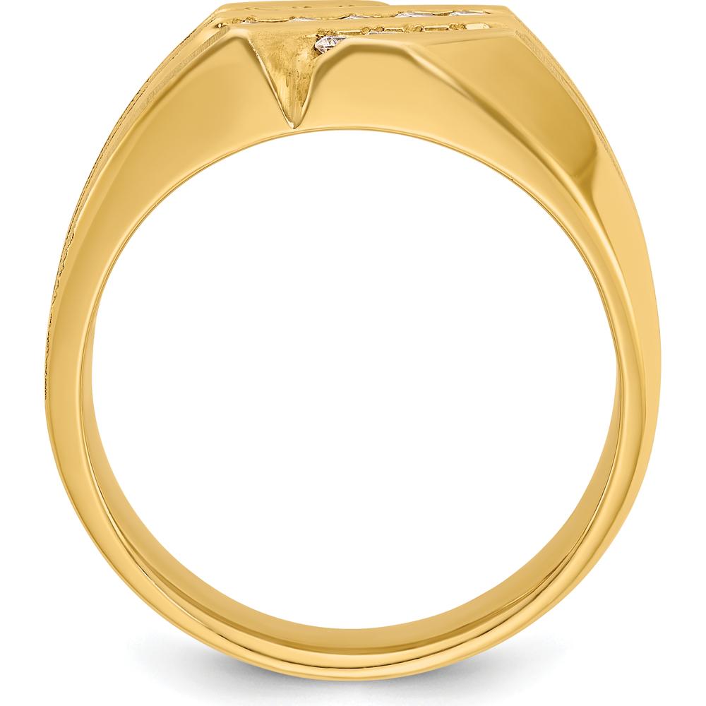 14K Yellow Gold Men's Diamond Ring with Polished Satin and Grooved Design - 1/2 Carats Total Diamond Weight by IBGoodman