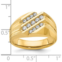 14K Yellow Gold Men's Diamond Ring with Polished Satin and Grooved Design - 1/2 Carats Total Diamond Weight by IBGoodman