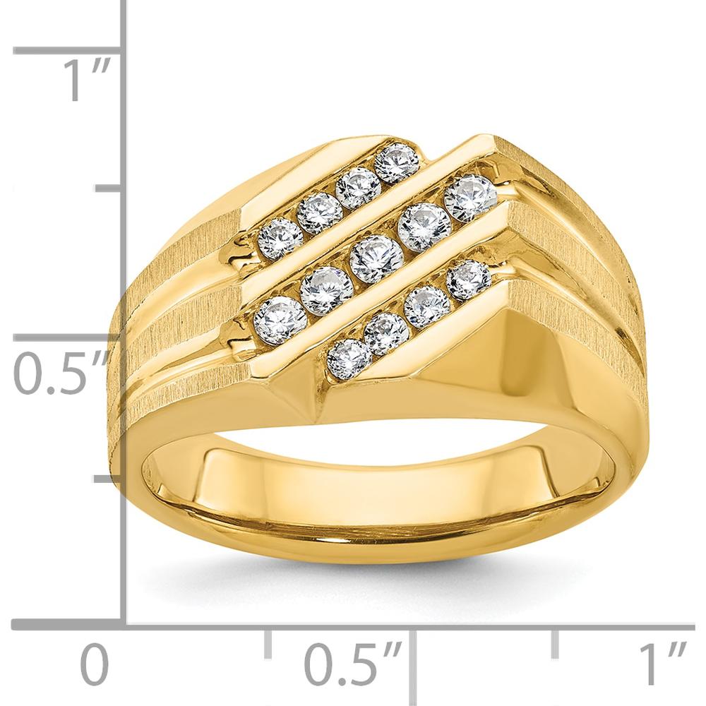 14K Yellow Gold Men's Diamond Ring with Polished Satin and Grooved Design - 1/2 Carats Total Diamond Weight by IBGoodman