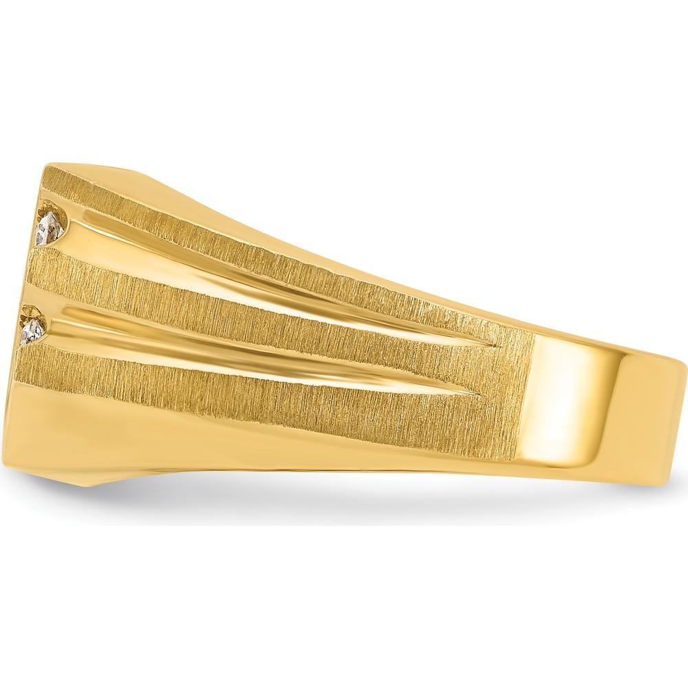 14K Yellow Gold Men's Diamond Ring with Polished Satin and Grooved Design - 1/2 Carats Total Diamond Weight by IBGoodman