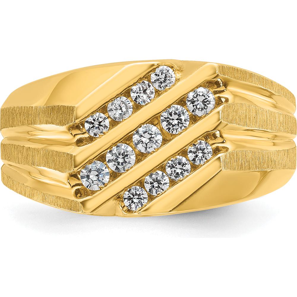 14K Yellow Gold Men's Diamond Ring with Polished Satin and Grooved Design - 1/2 Carats Total Diamond Weight by IBGoodman