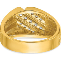 14K Yellow Gold Men's Diamond Ring with Polished Satin and Grooved Design - 1/2 Carats Total Diamond Weight by IBGoodman
