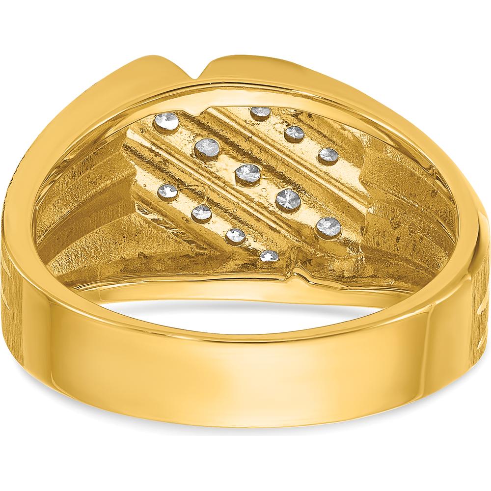 14K Yellow Gold Men's Diamond Ring with Polished Satin and Grooved Design - 1/2 Carats Total Diamond Weight by IBGoodman