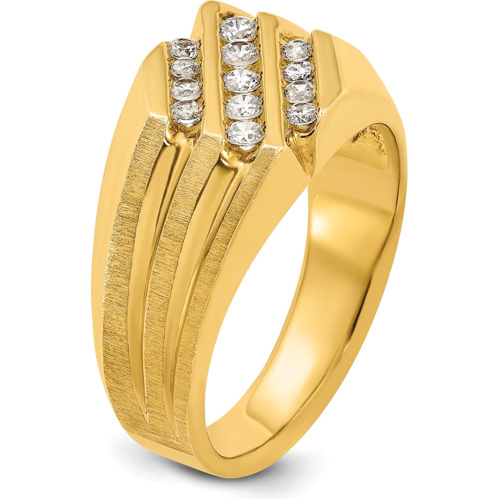14K Yellow Gold Men's Diamond Ring with Polished Satin and Grooved Design - 1/2 Carats Total Diamond Weight by IBGoodman