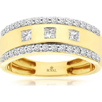 14K Yellow Gold Men's Diamond Ring with Princess Cut and Round Diamonds - 0.91 Carats Total Diamond Weight