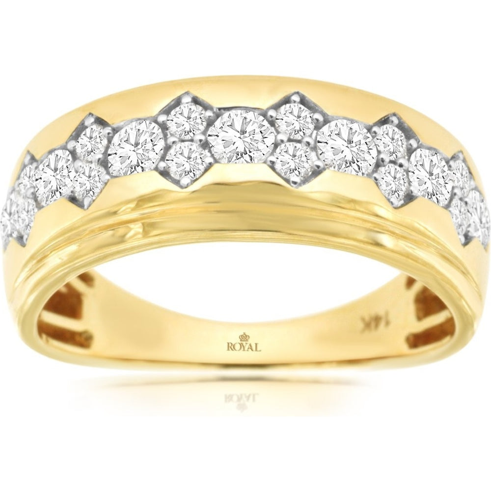 14K Yellow Gold Men's Diamond Ring with Prong Set Round Diamonds - 1.00 Carat Total Diamond Weight - Royal Jewelry