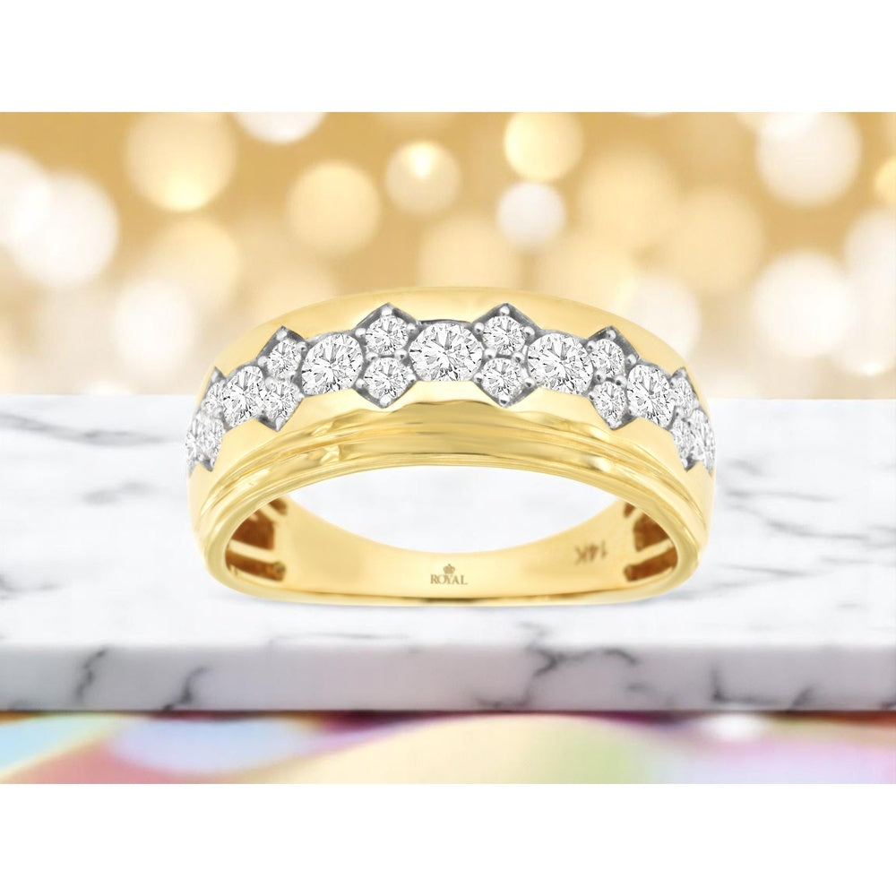 14K Yellow Gold Men's Diamond Ring with Prong Set Round Diamonds - 1.00 Carat Total Diamond Weight - Royal Jewelry